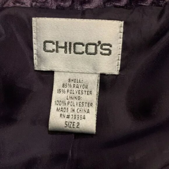 CHICO'S Mesmerise Jigsaw Purple Single Button‎ Velvet Jacket - Picture 4 of 6